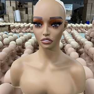 Tête de Mannequin Femme Réaliste Noire en PVC avec Épaules <span class=keywords><strong>pour</strong></span> Perruques, Mode Maquillage - Product Image 2