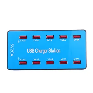 10पोर्ट चार्जर ग्राहक नीला डिज़ाइन यूएसबी चार्जिंग स्टेशन पोर्टेबल 100W मल्टी पोर्ट फोन चार्जिंग मल्टी-पोर्ट हब चार्जर