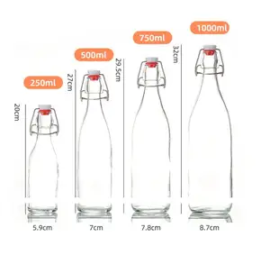 250ml 500ml 750ml 1000ml Round Square Transparent Empty Drink Glass Bottle With Swing Top Stopper For Beverage