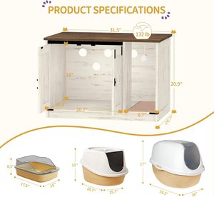 Meuble pour litière de chat, armoire dissimulée pour litière avec cloche, maison pour chat d'intérieur, style rustique, marron et blanc - Product Image 5