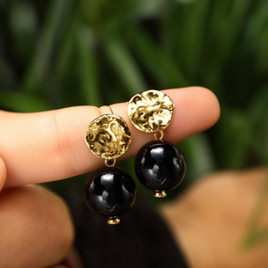 Pendientes de Moda con Cuentas Negras, Acero Inoxidable 316L, Baño de Oro PVD - Product Image 3