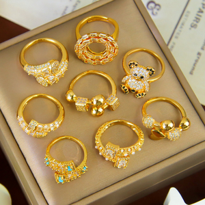 Trendy Italian Zirconia <b>Cocktail</b> <b>Rings</b> 21k <b>Gold</b> Plated Adjustable Fashion Bears <b>Ring</b> for Women Event Party - Product Image 5