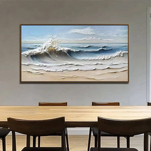 Minimalist Custom Oil Painting Sea Wave Textured Hand Painted <b>Canvas</b> Wall Art Gift Decorative Original Artwork Home Hotel Decor - Product Image 4