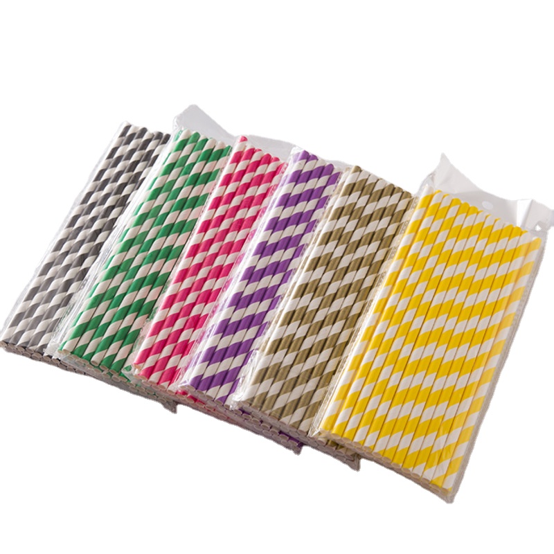 100PCS Durable Biodegradable Kraft Paper Straws Assorted Rainbow Colors Striped 197mm Length for Juice Cocktail Soda Milkshakes