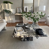 Table basse en marbre Calacatta Viola de luxe nordique, design minimaliste, pour salon et villa, avec socle cube bas