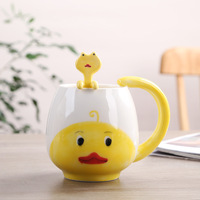 Mug en céramique avec cuillère, motif animal de dessin animé mignon, peint à la main en 3D, 350 ml, Kawaii, créatif, pour petit-déjeuner, eau, cadeau