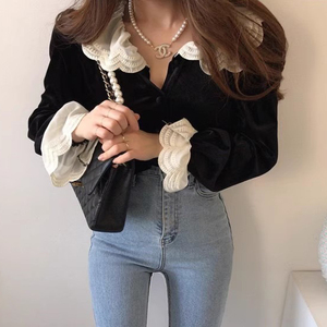 <span class=keywords><strong>Camicia</strong></span> da <span class=keywords><strong>Donna</strong></span> <span class=keywords><strong>in</strong></span> <span class=keywords><strong>Velluto</strong></span> con Colletto <span class=keywords><strong>in</strong></span> Pizzo Ricamato, Elegante Stile Francese, Manica Lunga, Nuova Moda Autunno 2025 - Product Image 5