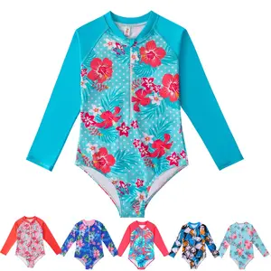 OEM Custom Baby Girls Verão Floral Print Swimsuit One Piece Toddlers Baby Swimwear Crianças crianças Swim Clothes Bathing Suit