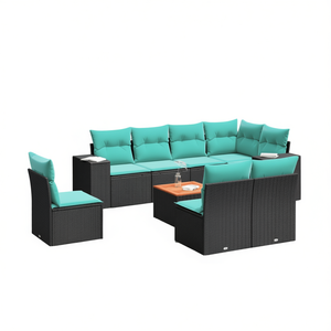 Set di divani da giardino in polyrattan nero da 9 pezzi con cuscini, mobili da giardino, posti a sedere all'aperto - Product Image 1