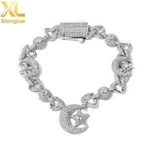 Hip-Hop Custom Cz Charms Cuban Chain Jewelry 10mm 18k Gold Plated <b>Copper</b> Iced Zircon Moon Star <b>Bangles</b> Unisex - Product Image 2