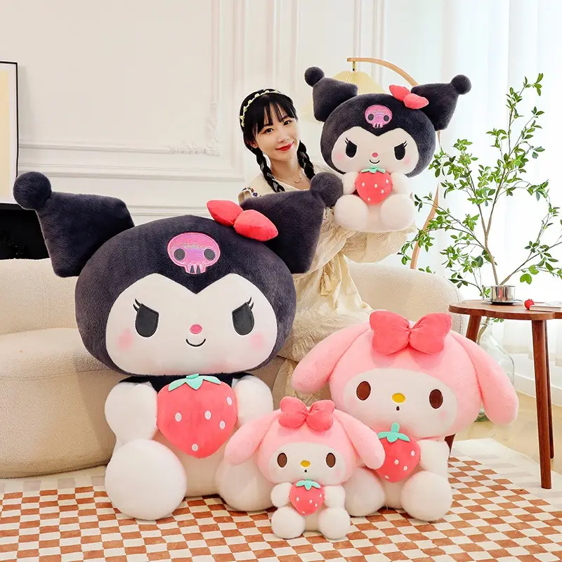 Kuromi Sanrioed Plush Dolls Wholesale Anime Figure Kuromi Stuffed Plush Toys New Kuromi Strawberry Plush Toy Strawberry Cinnamon