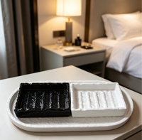 Plateau rectangulaire en céramique noir et blanc, finition mate texturée, style Instagram, décoration d'intérieur haut de gamme, présentoir d'aromathérapie pour hôtel, cadeau