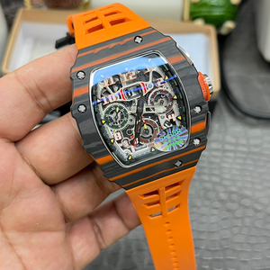 High-quality Tonneau Automatic Chronograph Men's <b>Watch</b> Featuring Carbon Fiber case 40mm Hollow Dial Rubber Strap Mechanical - Product Image 3