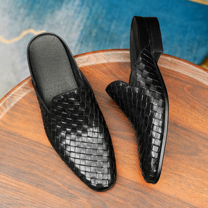 Mules en cuir véritable à bout fermé pour hommes, chaussures plates décontractées et professionnelles, toutes saisons, semelle en caoutchouc - Product Image 2
