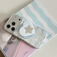 Coque de téléphone magnétique ZL120 rose et bleue en forme de cœur pour iPhone 17/16 Pro, étui support dessin animé pour iPhone 15/14 couleur unie