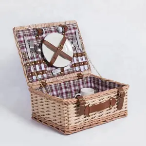 编织独特的方形小批发简单乡村滚动复古晚餐野餐篮带手柄
