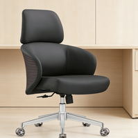 Chaise de bureau de direction moderne en cuir - Chaise de patron ergonomique pivotante - Chaise de bureau de direction luxueuse à dossier moyen