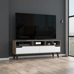 2.0 Bull TV Stand pour téléviseurs jusqu'à 52 \ "Trois étagères ouvertes Deux tiroirs Finition brun foncé/blanc - Product Image 3