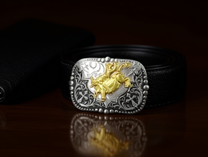 Fibbia per cintura quadrata da uomo in argento e oro, grande, 5,0 cm, stile western - Product Image 2