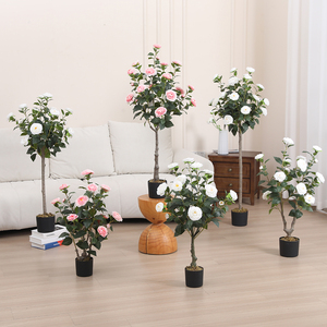 Planta en maceta artificial para decoración de boda, bonsái artificial, planta verde, árbol de Camelia - Product Image 5