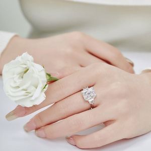 Dylam Designer S925 <b>Silver</b> Diamond 3-Stone <b>Eternity</b> Band 6ct Radiant Cut 8A Zirconia Wedding Engagement Promise <b>Ring</b> for Women - Product Image 3
