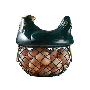 Panier de rangement pour œufs en céramique créatif avec couvercle rabattable pour la cuisine, capacité de 12 œufs, base en fil doré, design poulet décoratif - Product Image 5