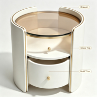 Table de chevet ronde, table de chevet minimaliste italienne de luxe, table d'appoint moderne incurvée avec rangement pour chambre à coucher