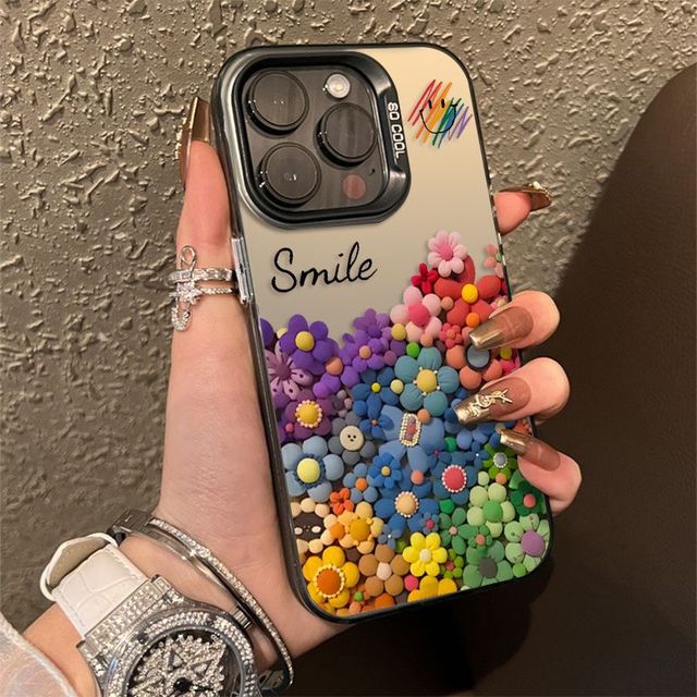 IMD Laser Colorful Flower Smile Phone Case Custom Designer Fashion Shockproof Hard Mobile Phone Cover for Iphone 17 16 15 14 Pro
