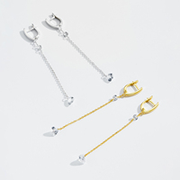 Anting-anting Huggie Hoop FUAMAY Elegan Perak S925 Lapis Emas/Rhodium 18K Rantai Panjang Dua Warna dengan CZ Bulat & Hati Perhiasan Berkualitas Tinggi