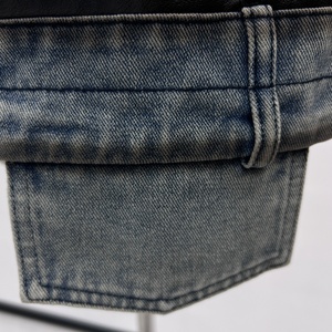 <span class=keywords><strong>Veste</strong></span> en <span class=keywords><strong>cuir</strong></span> et denim patchwork pour femme, noire, surdimensionnée, effet deux pièces, style motard, personnalisable - Product Image 5