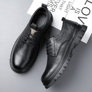 Zapatos casuales de cuero para hombre, suela de goma de tacón bajo, antideslizantes, para uso recreativo - Product Image 2