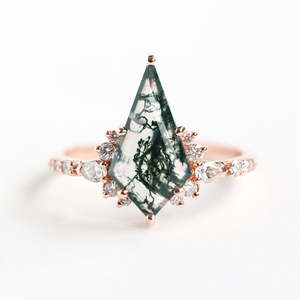 Elegant 925 Sterling Silver Green <strong>Moss</strong> <strong>Agate</strong> Kite Cut Engagement <strong>Ring</strong> - Product Image 3