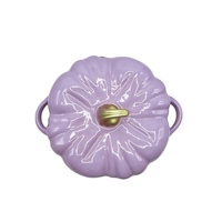 Cocotte en fonte émaillée verte en forme de citrouille avec bouton doré, antiadhésive, pour cuisson domestique, compatible induction et four