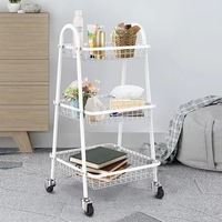 Chariot à roulettes multifonction en treillis métallique à 3 niveaux pour le rangement de la cuisine Chariot utilitaire en métal pour l'artisanat avec 2 roues verrouillables