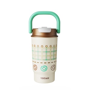 New High Color Value 316 Stainless Steel <b>Thermos</b> Cup Double Straw Vacuum Insulation Large Capacity Outdoor Handle Customization - Product Image 1