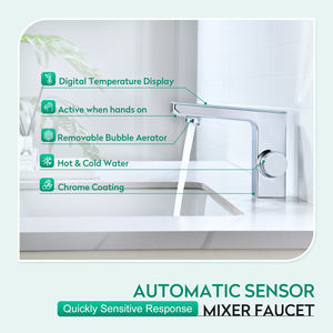 Robinet en céramique sans contact de luxe monté sur le pont 1 poignée mitigeur de lavabo de salle de bain robinet à interrupteur automatique robinet d'évier numérique intelligent - Product Image 4