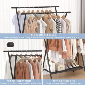 Draagbare Dubbele Staaf Kledingrek Met Oxford Doek Planken Zwart Metalen Kledingstuk Opknoping <span class=keywords><strong>Rack</strong></span> Voor Gebruik In De Woonkamer - Product Image 6