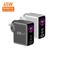 Chargeur de bureau Vina 65W, prise UK, USB-C, USB-A, avec écran numérique TFT, charge rapide GaN PD 3.1, avec certification CE pour Samsung Xiaomi
