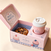 Boîte à biscuits et gâteaux en carton alimentaire de qualité supérieure, design personnalisé, avec gobelet à café biodégradable, vernissage rigide, pour emporter des friandises