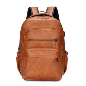 Popular College Student <b>Backpack</b> Men Travel Waterproof Soft PU Leather 15.6 Inch <b>Laptop</b> <b>Backpacks</b> With USB - Product Image 1