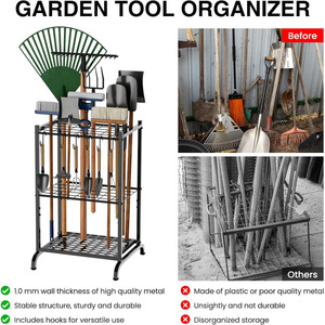 <b>Gardening</b> tool organizer with <b>hooks</b>, garage/patio tool tower, holds 35 long-handled tools. - Product Image 3