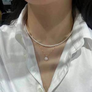 Freshwater Pearl Necklace 3-3.5mm & 8.5-9mm Sterling Silver <b>Queen</b> Pendant Layered Collarbone Chain Fine Jewelry <b>Gift</b> Set - Product Image 1