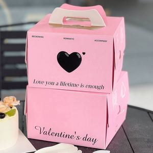 กล่องเค้กพิมพ์ลายตามสั่ง ลดราคาพิเศษ พร้อมหูหิ้ว ผลิตจากกระดาษอาหารย่อยสลายได้ เหมาะสำหรับร้านเบเกอรี่ งานแต่งงาน งานเลี้ยง ขนมหวาน กลับบ้าน - Product Image 5