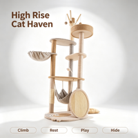 Arbre à chat d'intérieur moderne et personnalisé à plusieurs niveaux avec griffoir en sisal, tour d'escalade pour chat avec hamac et niche
