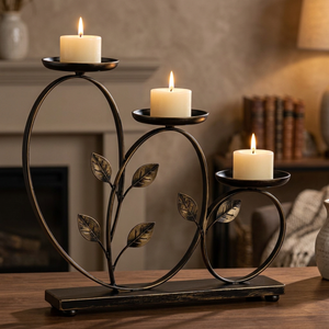 Support de bougie en métal à 3 branches, design feuille décoratif, centre de table pour la maison, salle à manger, décoration de cheminée - Product Image 3