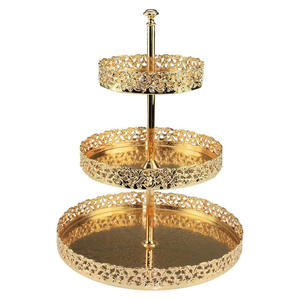 2025 Trending Design 3-Tier round Hammered Cake Stand with Gold Stainless Steel Eitching Tray Event Decorative Item - Product Image 1