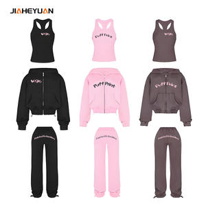 اقتصاص سحاب يصل هوديس سترة و السراويل مكدسة مجموعة مخصصة خمر الشارع الشهير تجريب ملابس النساء رياضية - Product Image 1