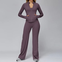 Ensemble de yoga 2 pièces pour femme, tenue de sport, survêtement de fitness, legging de gym, brassière de sport à manches longues, vêtements de sport unis pour