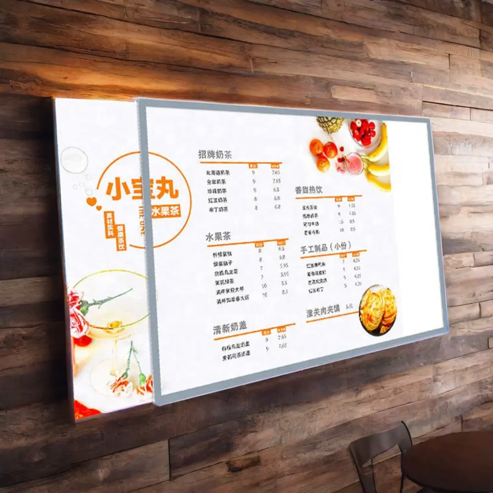 Led lightbox siêu mỏng nhôm hồ sơ kỹ thuật số khung Áp phích nhà hàng Bảng menu quảng cáo A4 Kích thước treo ánh sáng Poster