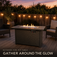Table de foyer extérieur au propane 50000 BTU en fer avec verre bleu, brûleur autoportant en acier inoxydable à grain de bois, portable pour jardin